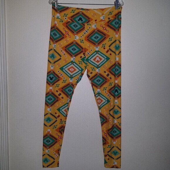 LuLaRoe Disney Mickey Minnie Mouse Leggings TC Yellow Orange Green White Aztec - Picture 2 of 9